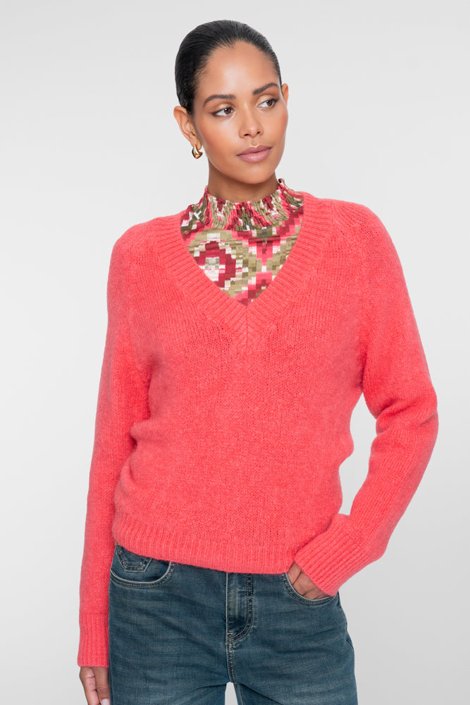 Geisha Damen Top mit grafischem Karoprint und Smokdetails