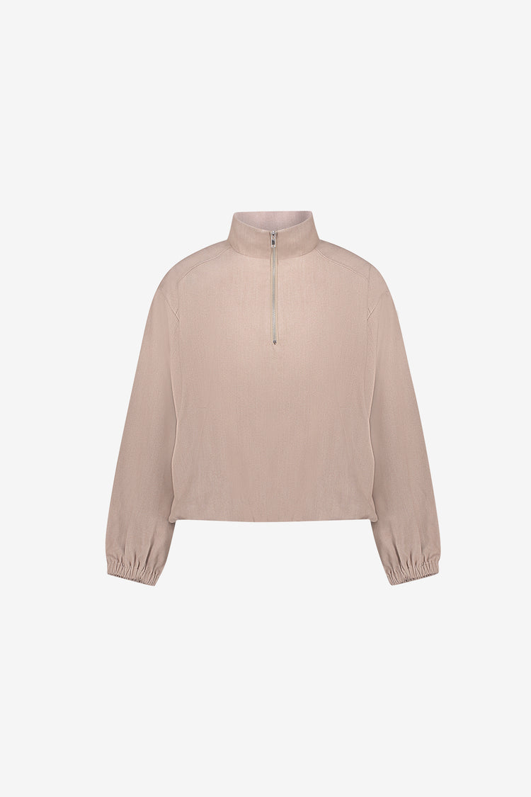 Geisha Damen Flanelljacke in Taupe-Sand-Melange mit hohem Kragen