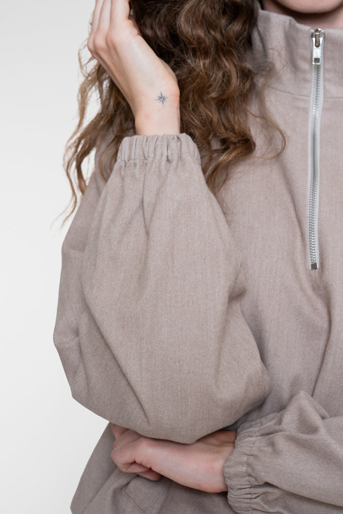 Geisha Damen Flanelljacke in Taupe-Sand-Melange mit hohem Kragen