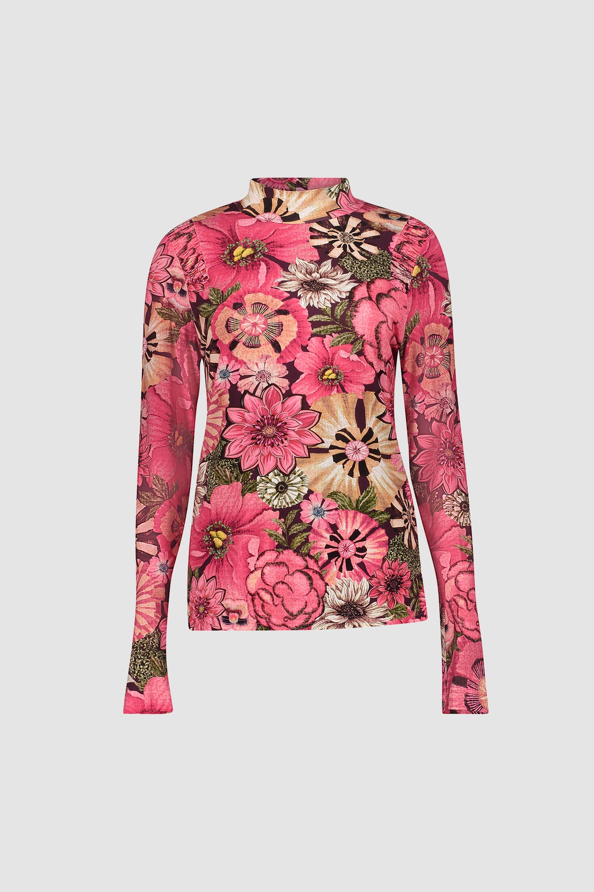 Geisha Damen Top mit Blumenprint, Smokdetail und Stehkragen