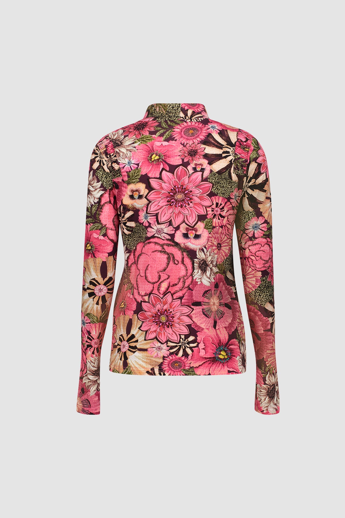 Geisha Damen Top mit Blumenprint, Smokdetail und Stehkragen