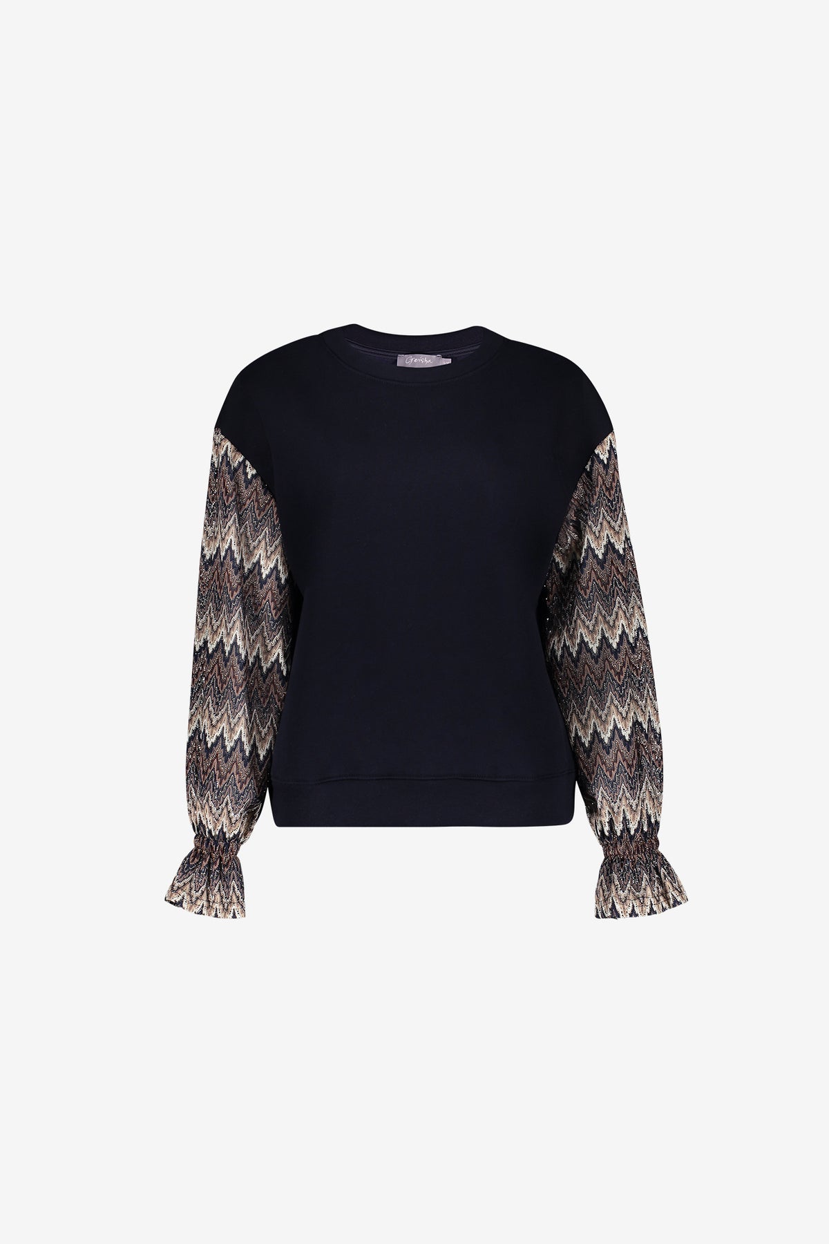 Geisha Damen Sweatshirt mit Zickzackmuster und Lurexärmeln