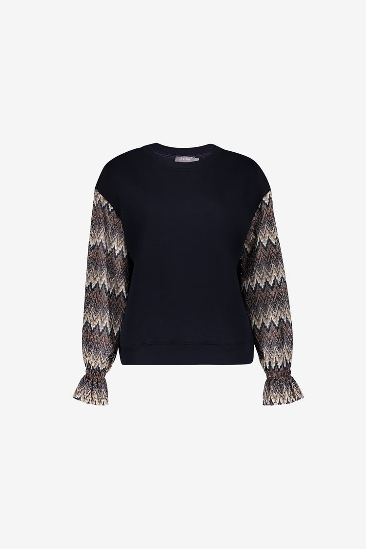 Geisha Damen Sweatshirt mit Zickzackmuster und Lurexärmeln