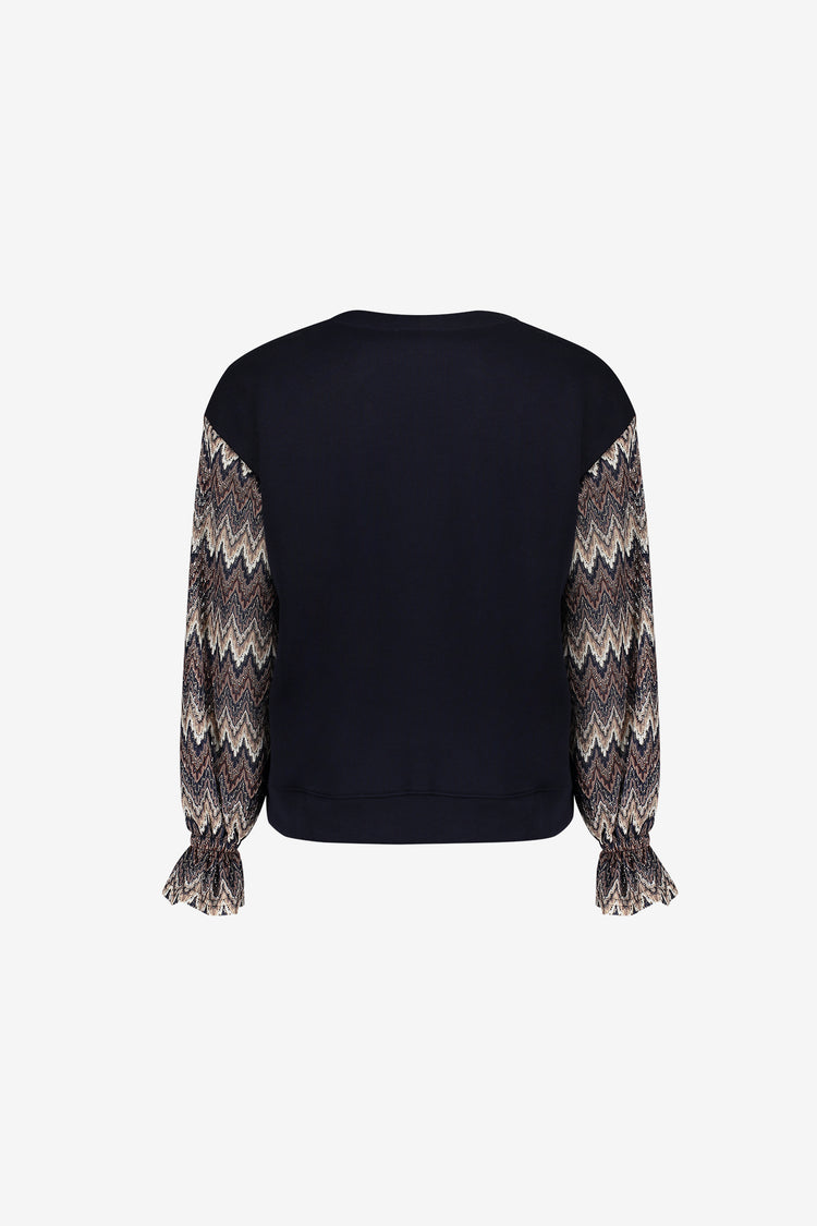 Geisha Damen Sweatshirt mit Zickzackmuster und Lurexärmeln