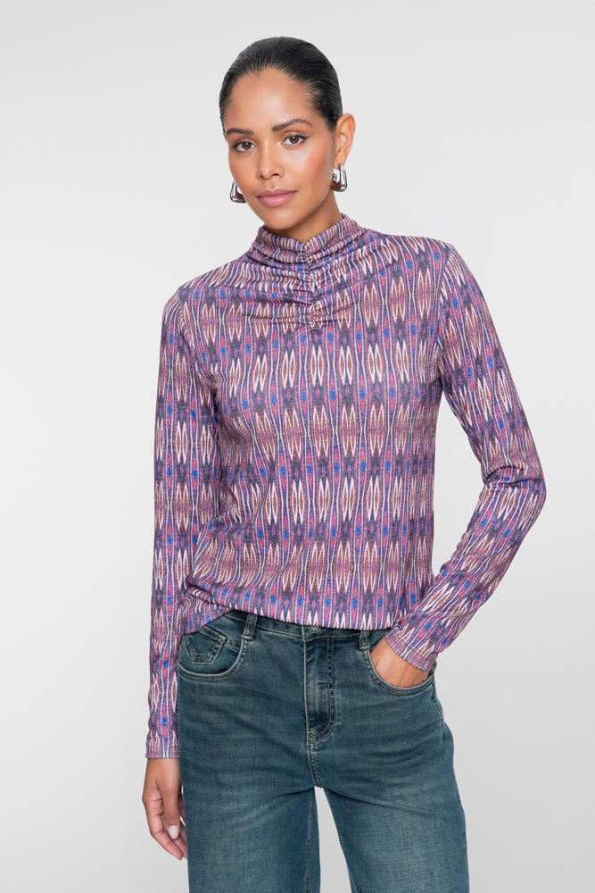 Geisha Damen Top mit grafischem Print und gerafftem Ausschnitt