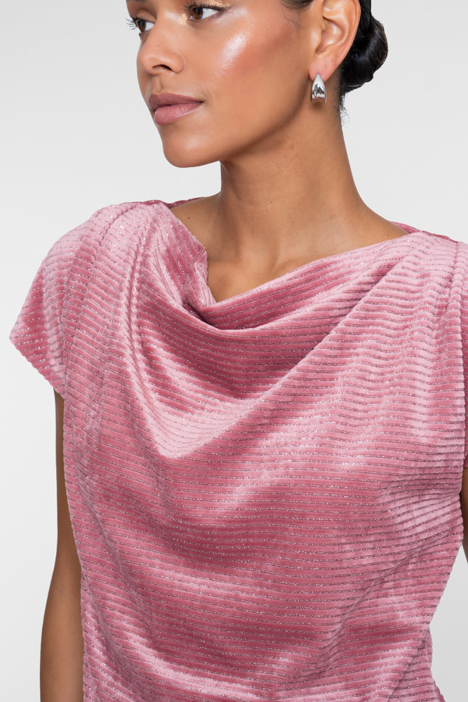 Geisha Damen Top mit Wasserfallausschnitt und Lurexstreifen