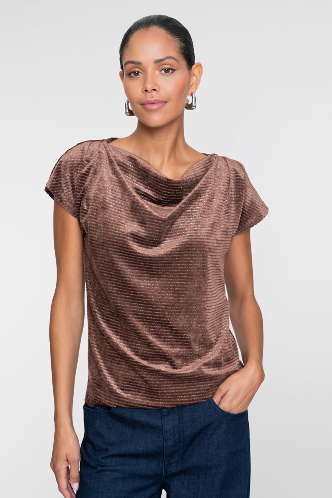 Geisha Damen Top mit Wasserfallausschnitt und Lurexstreifen
