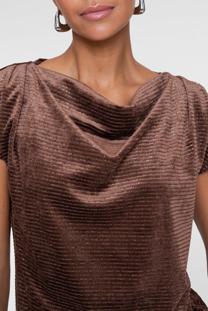 Geisha Damen Top mit Wasserfallausschnitt und Lurexstreifen