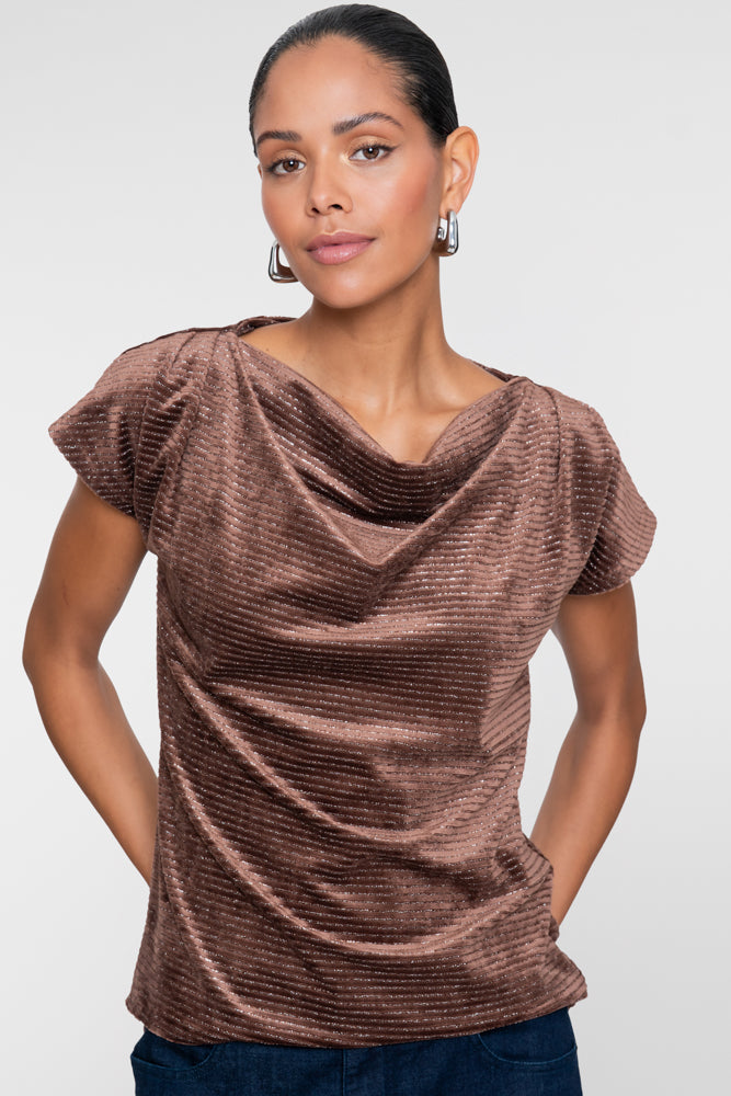 Geisha Damen Top mit Wasserfallausschnitt und Lurexstreifen