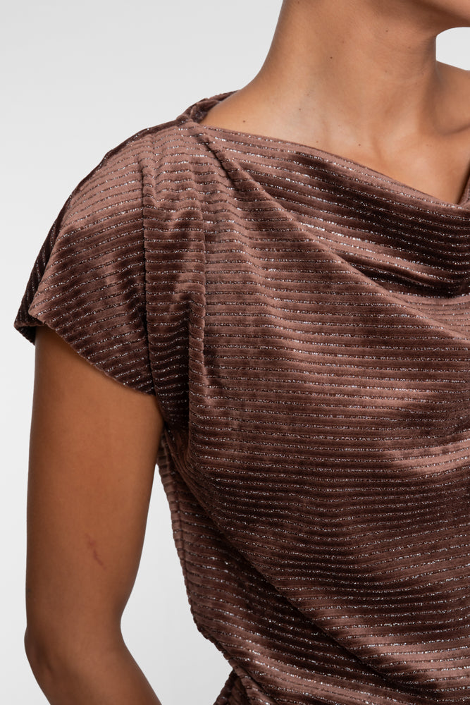 Geisha Damen Top mit Wasserfallausschnitt und Lurexstreifen