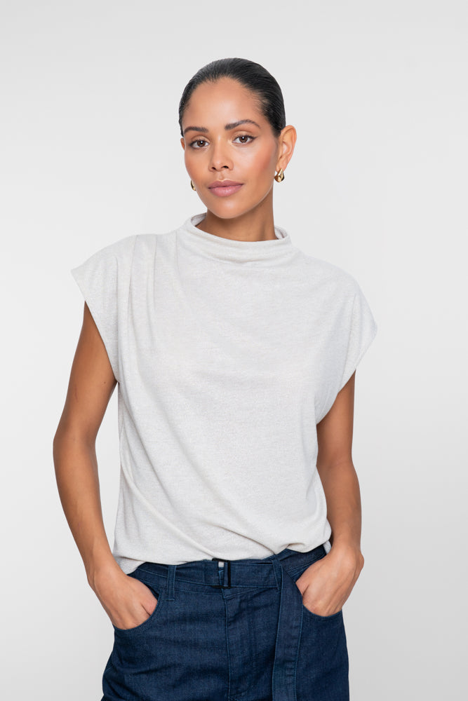 Geisha Damen Top mit goldenem Lurex und drapiertem Schulterdetail