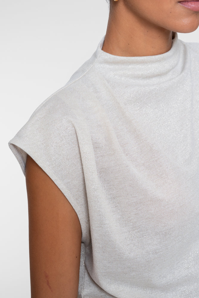 Geisha Damen Top mit goldenem Lurex und drapiertem Schulterdetail