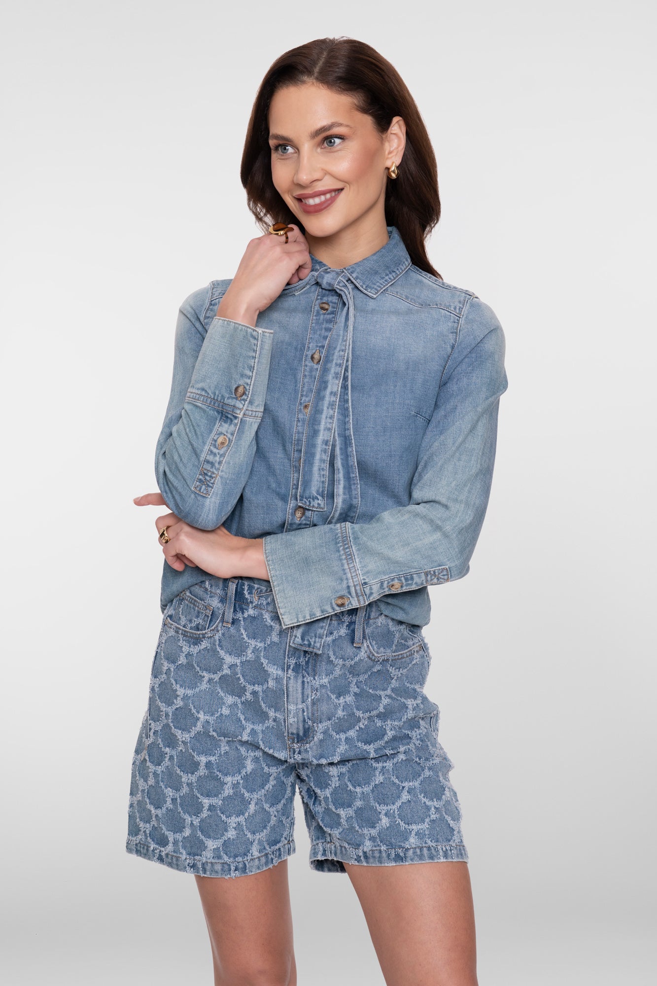 Geisha Denimbluse mit Schleife