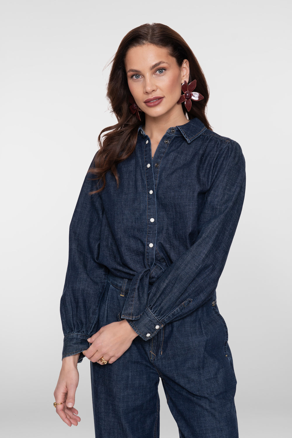 Geisha Cropped Denimbluse mit Schleife