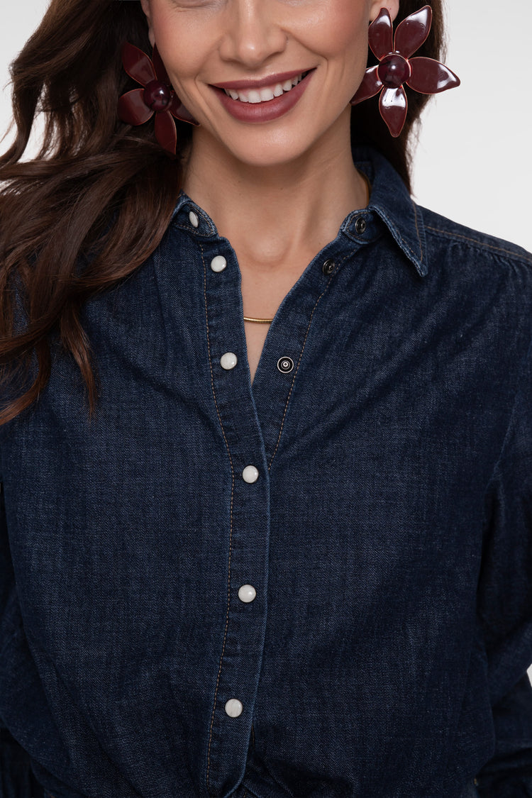 Geisha Cropped Denimbluse mit Schleife