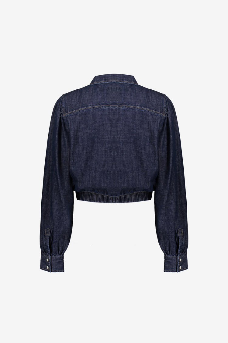 Geisha Cropped Denimbluse mit Schleife