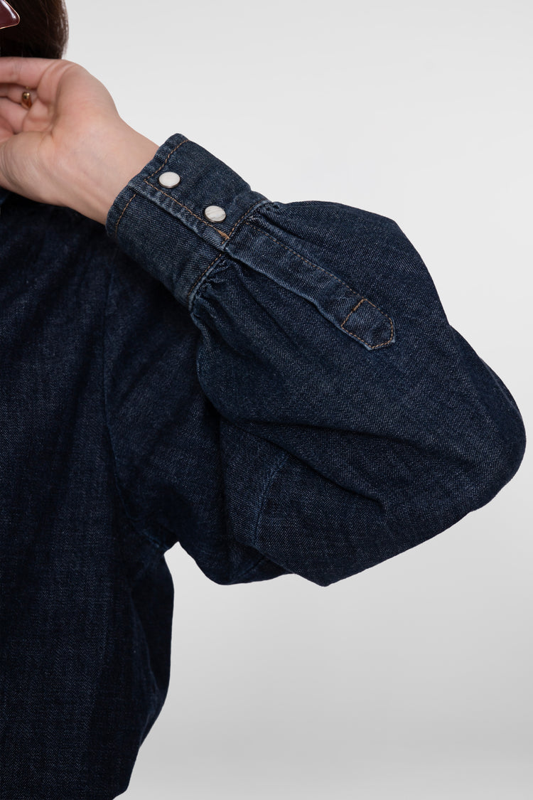 Geisha Cropped Denimbluse mit Schleife