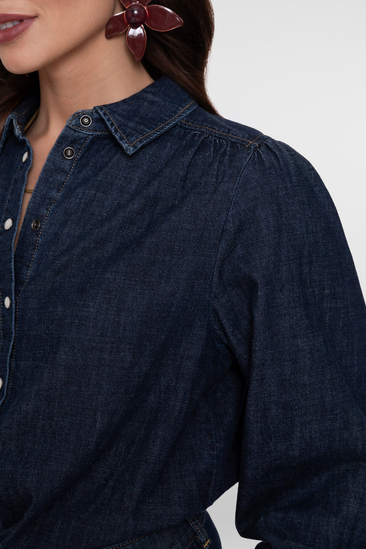 Geisha Cropped Denimbluse mit Schleife