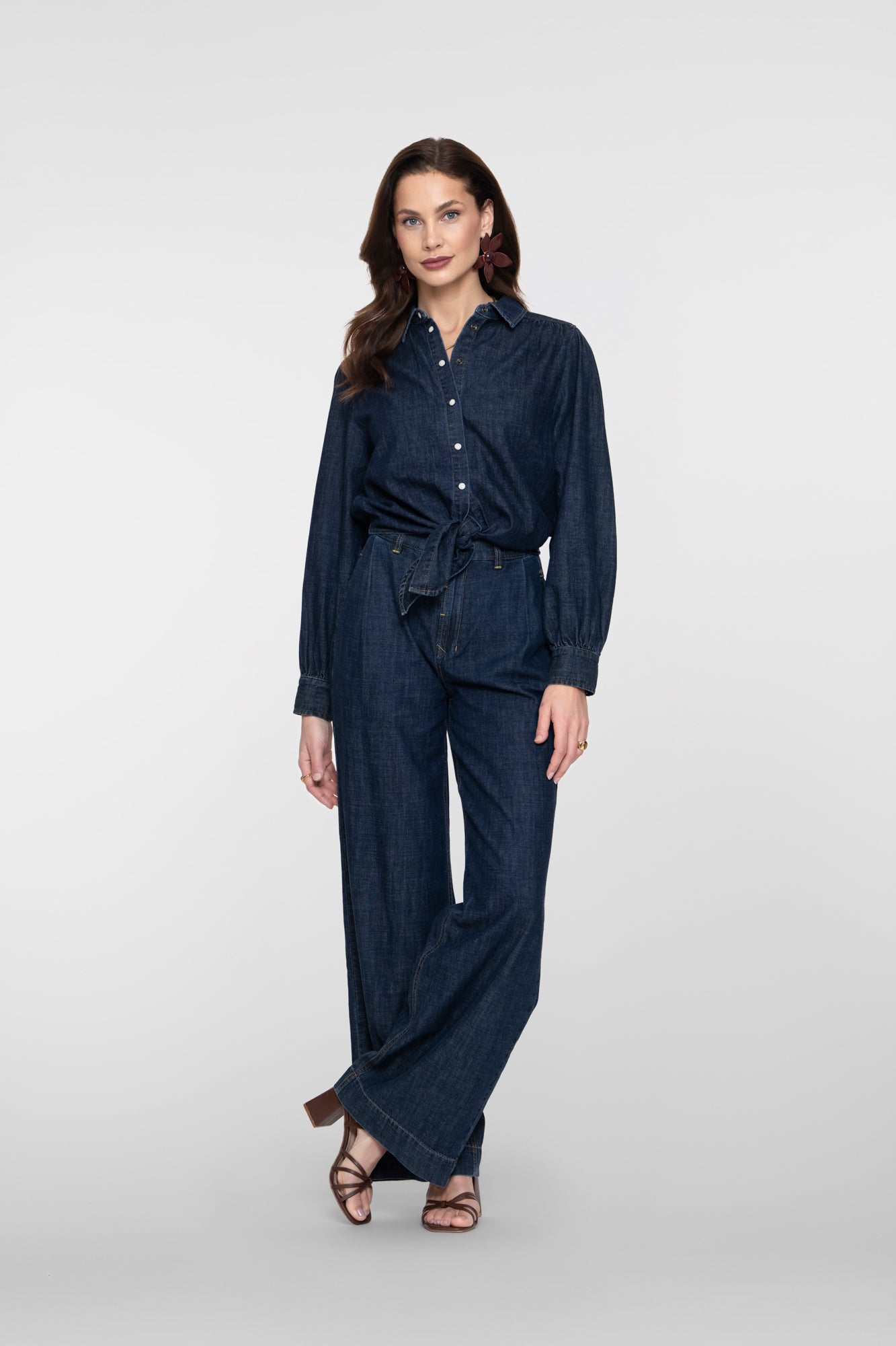 Geisha Cropped Denimbluse mit Schleife