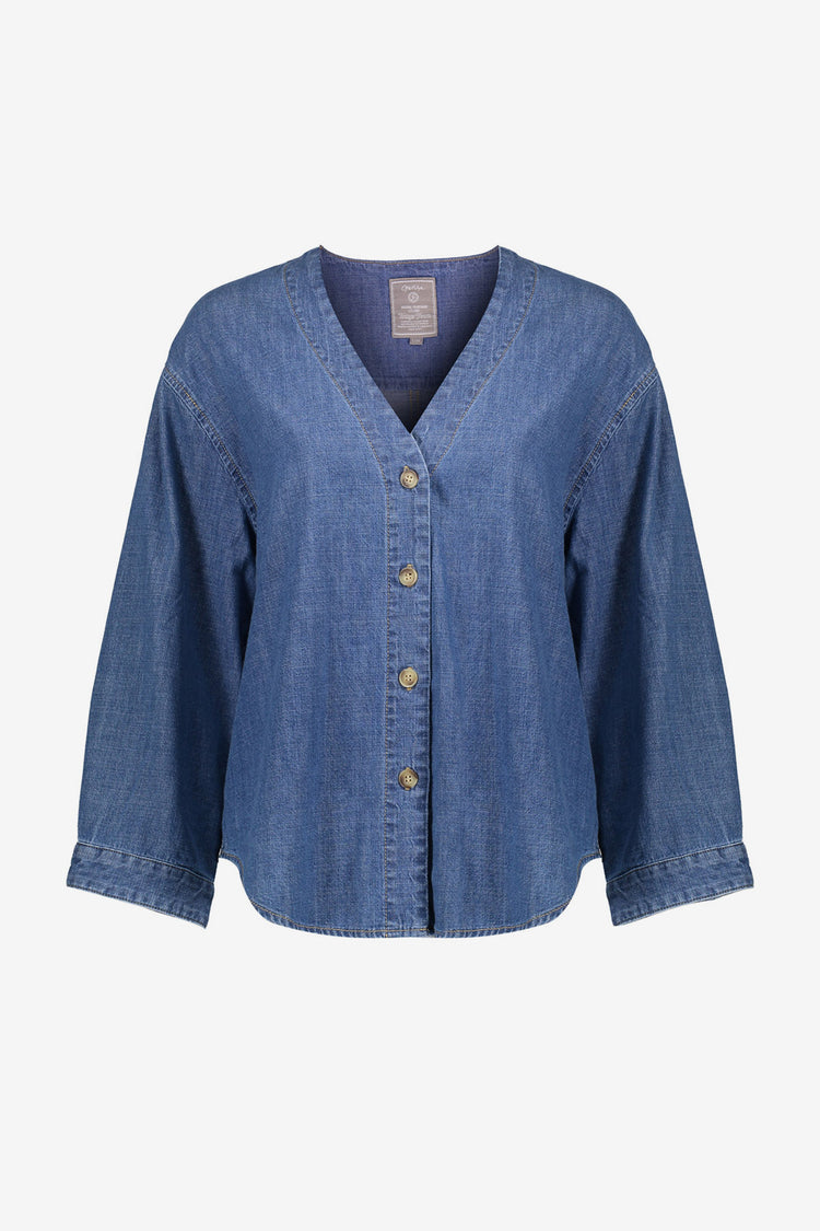 Geisha Denimbluse mit V-Ausschnitt