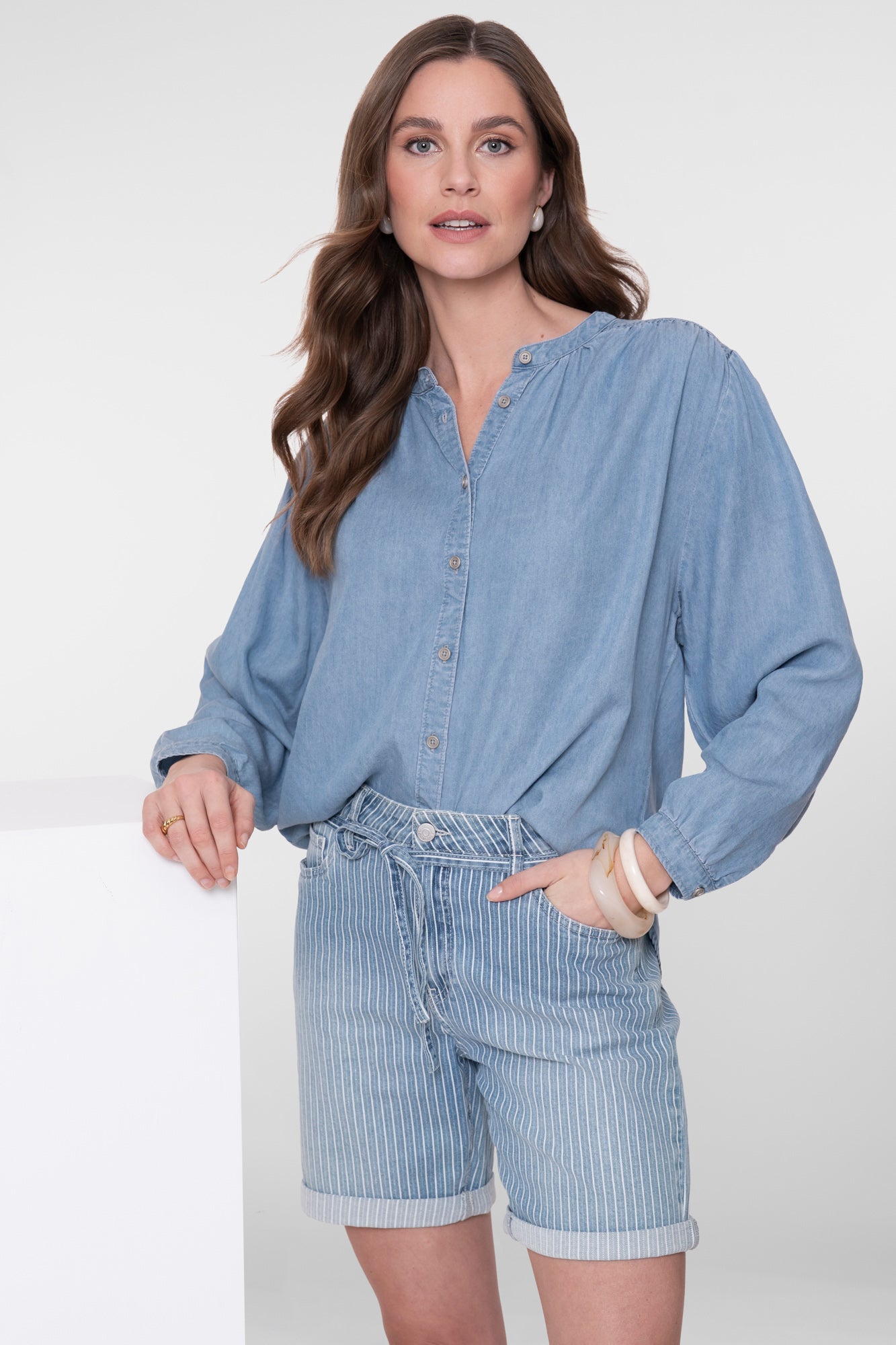 Geisha Lyocell-Bluse in Denimoptik