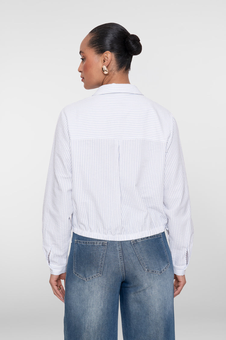 Geisha Bluse mit blauen und weißen Streifen