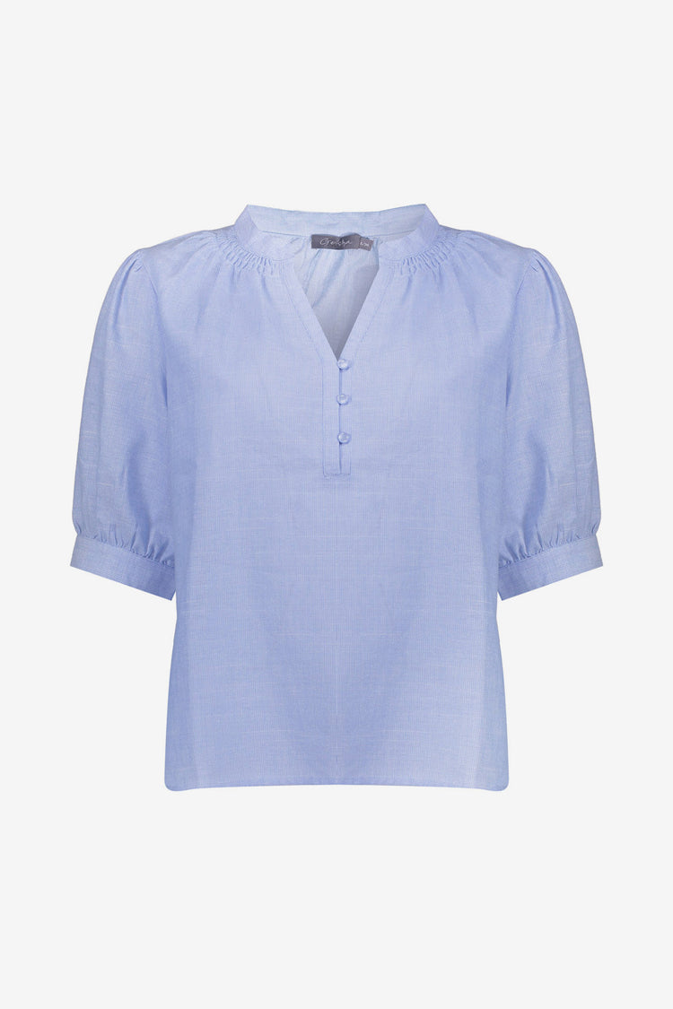 Geisha Bluse in Leinenoptik mit dezenten Puffärmeln