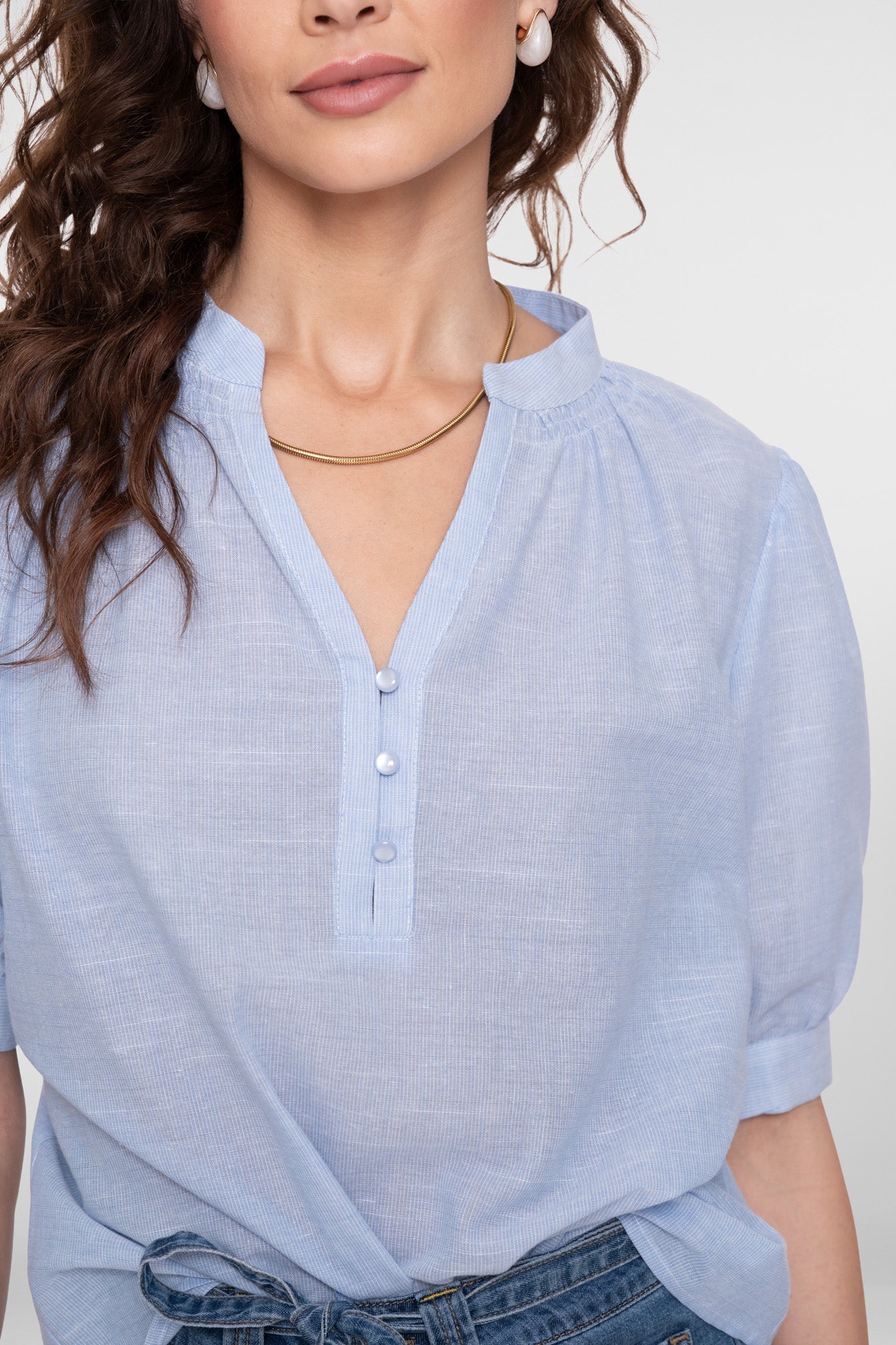 Geisha Bluse in Leinenoptik mit dezenten Puffärmeln