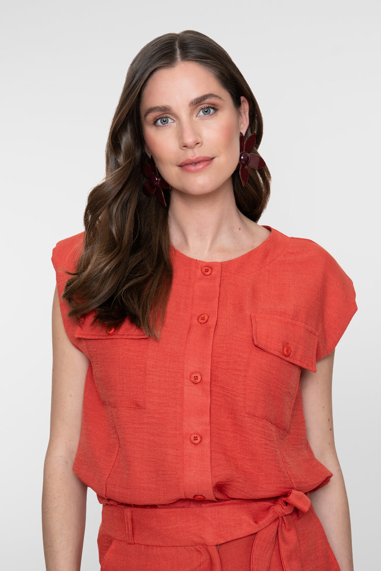 Geisha Cropped-Bluse in Leinenoptik