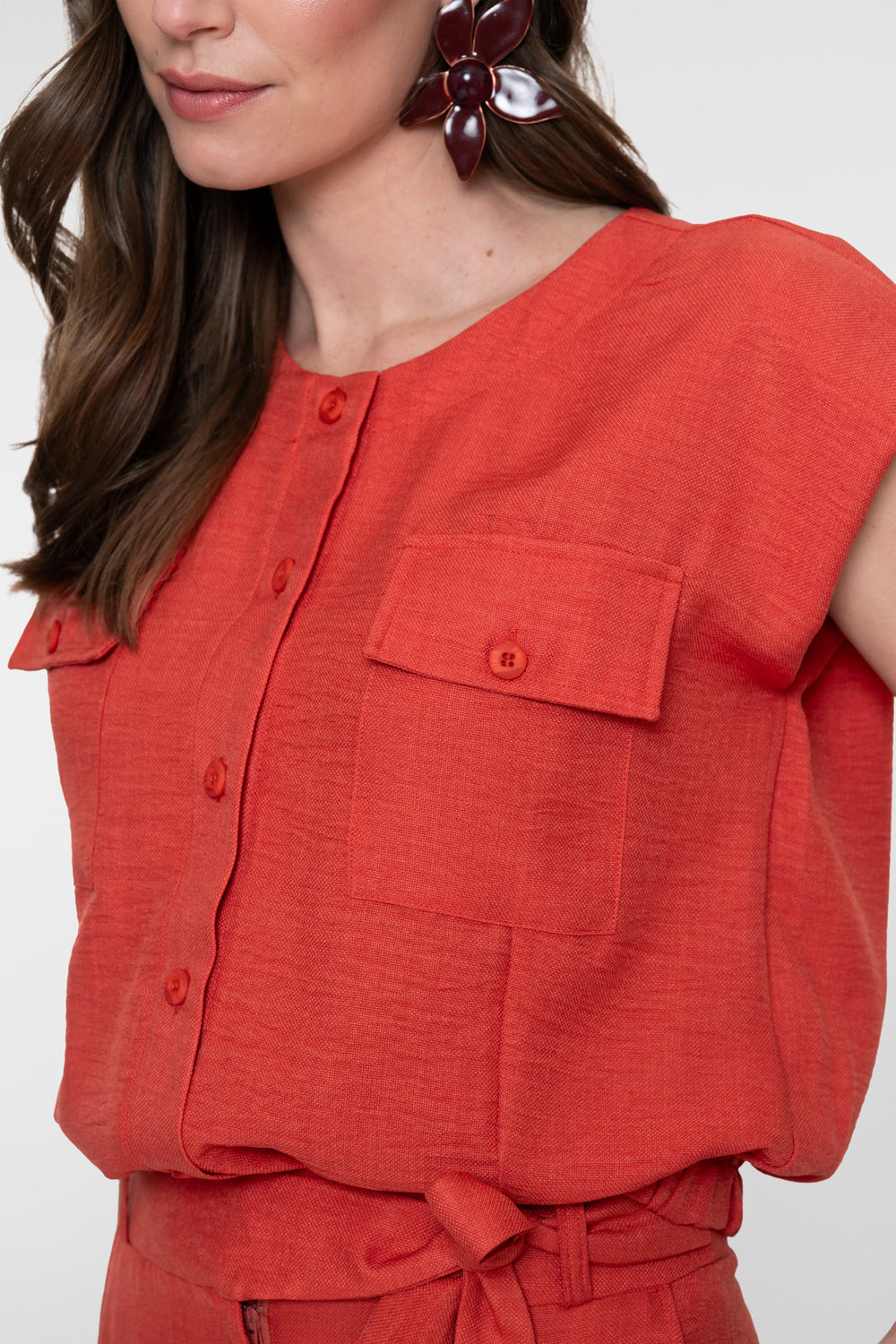 Geisha Cropped-Bluse in Leinenoptik