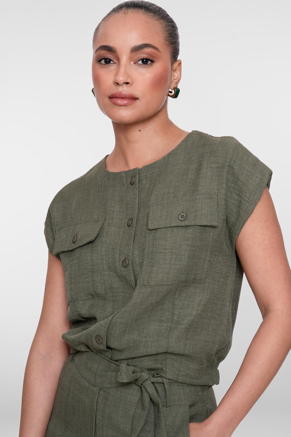 Geisha Cropped-Bluse in Leinenoptik (Co-Ord)