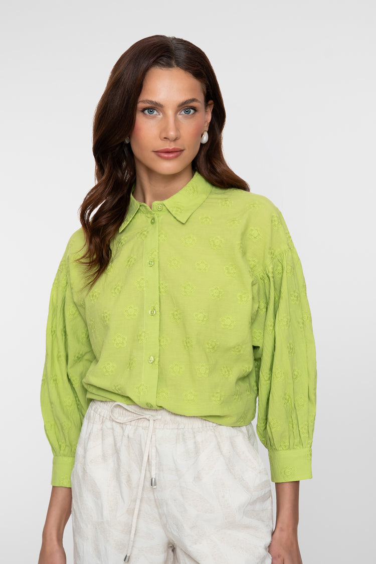 Geisha Limefarbene Bluse mit Broderie