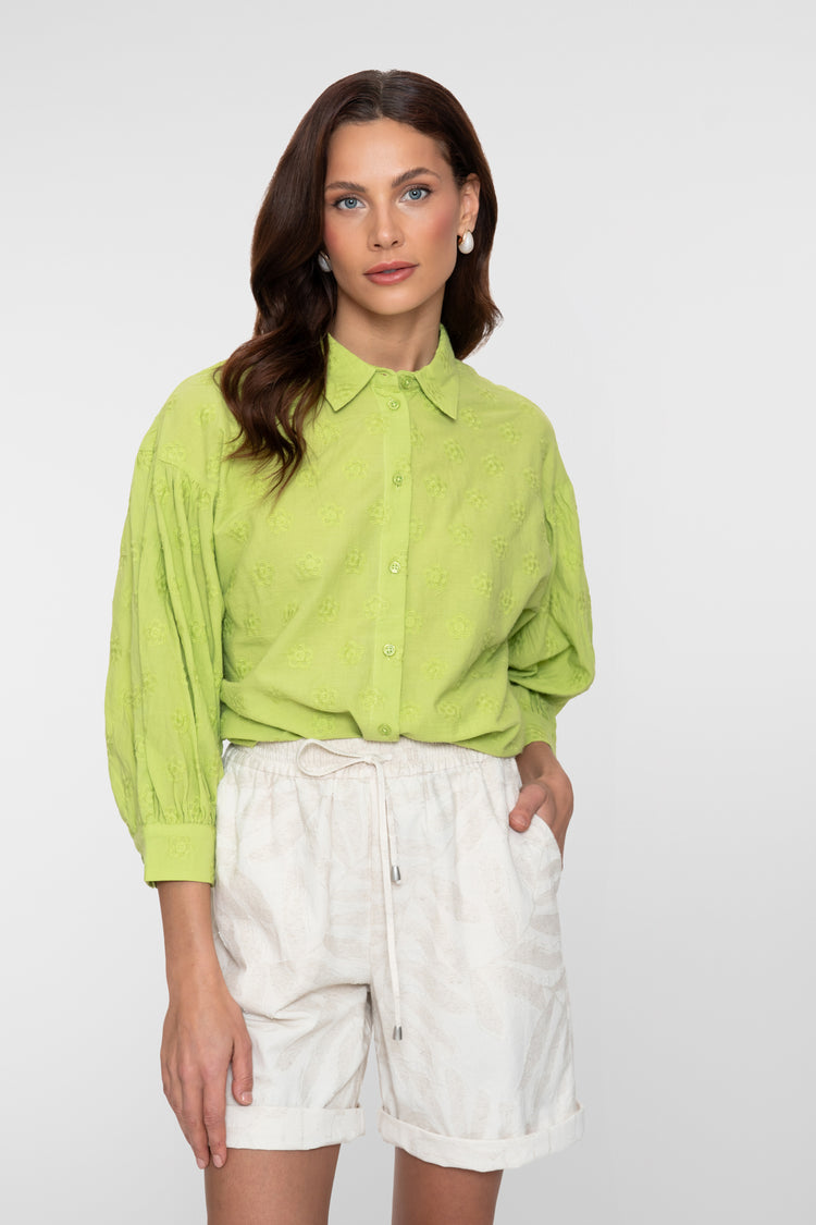 Geisha Limefarbene Bluse mit Broderie