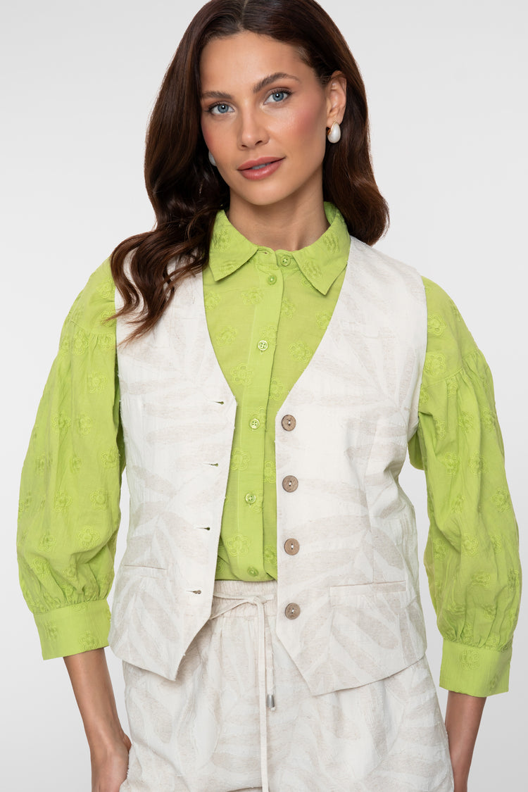 Geisha Limefarbene Bluse mit Broderie