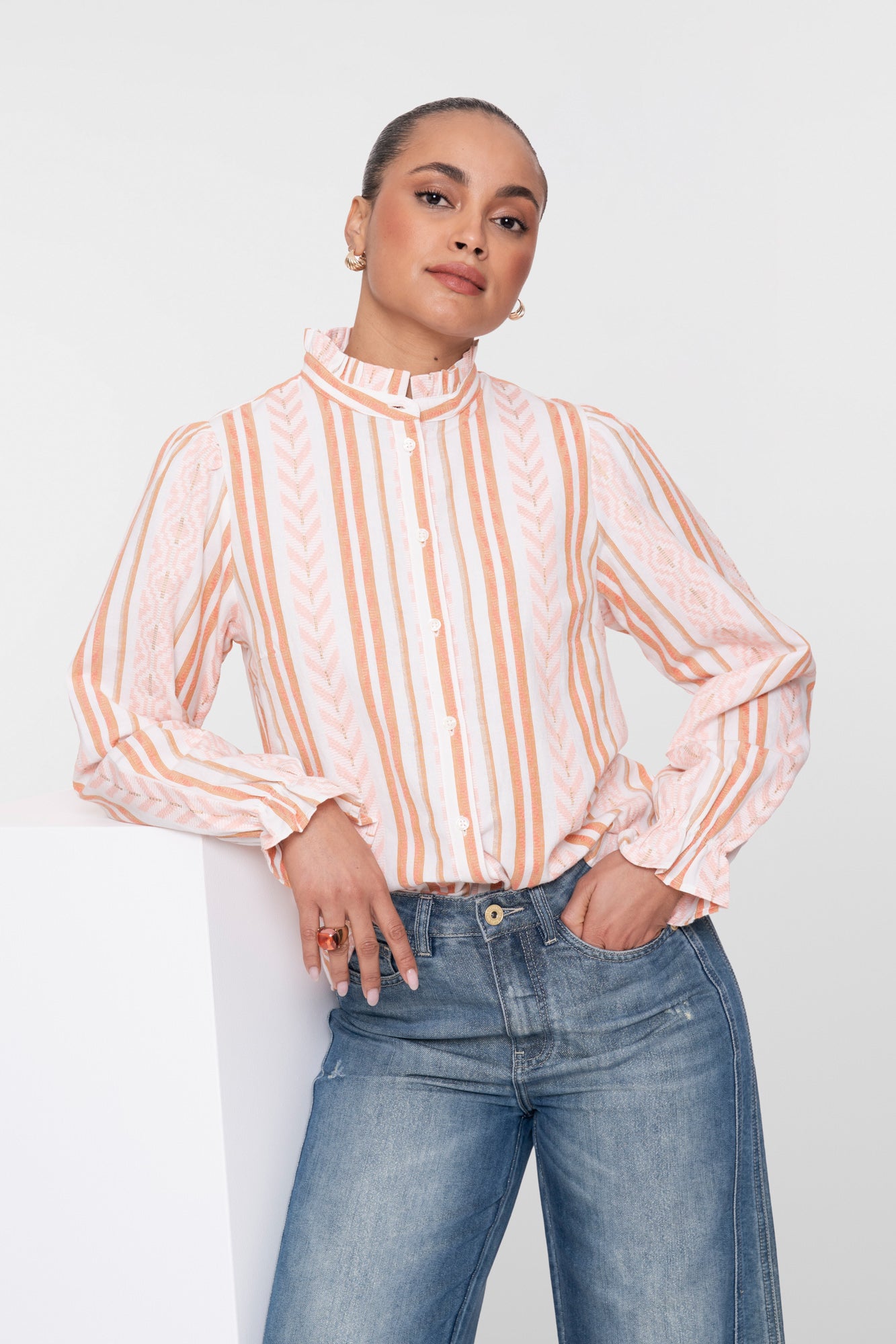 Geisha-Jacquard-Bluse mit Druck