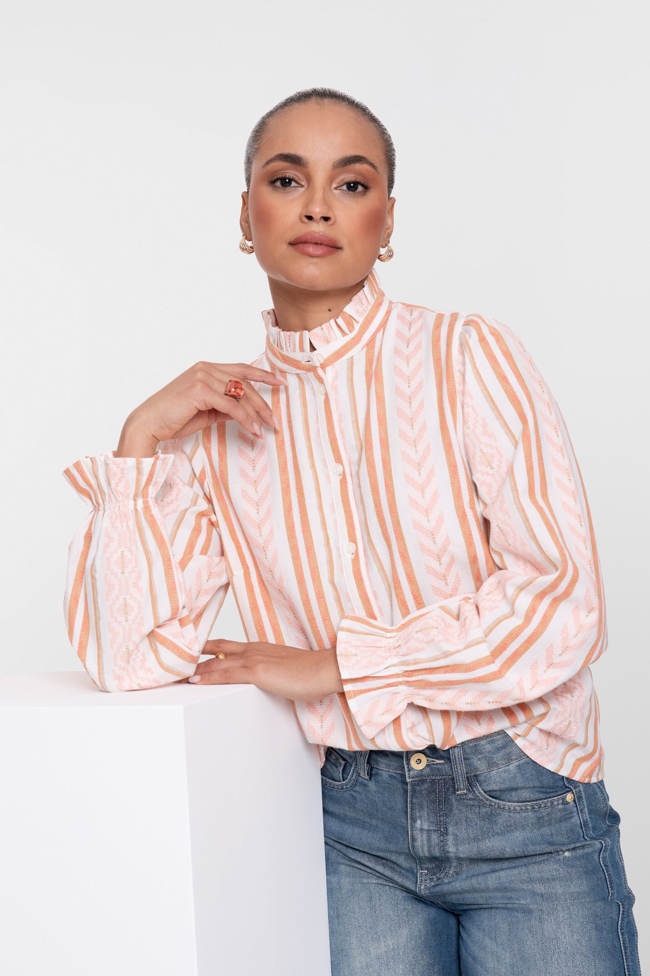 Geisha-Jacquard-Bluse mit Druck