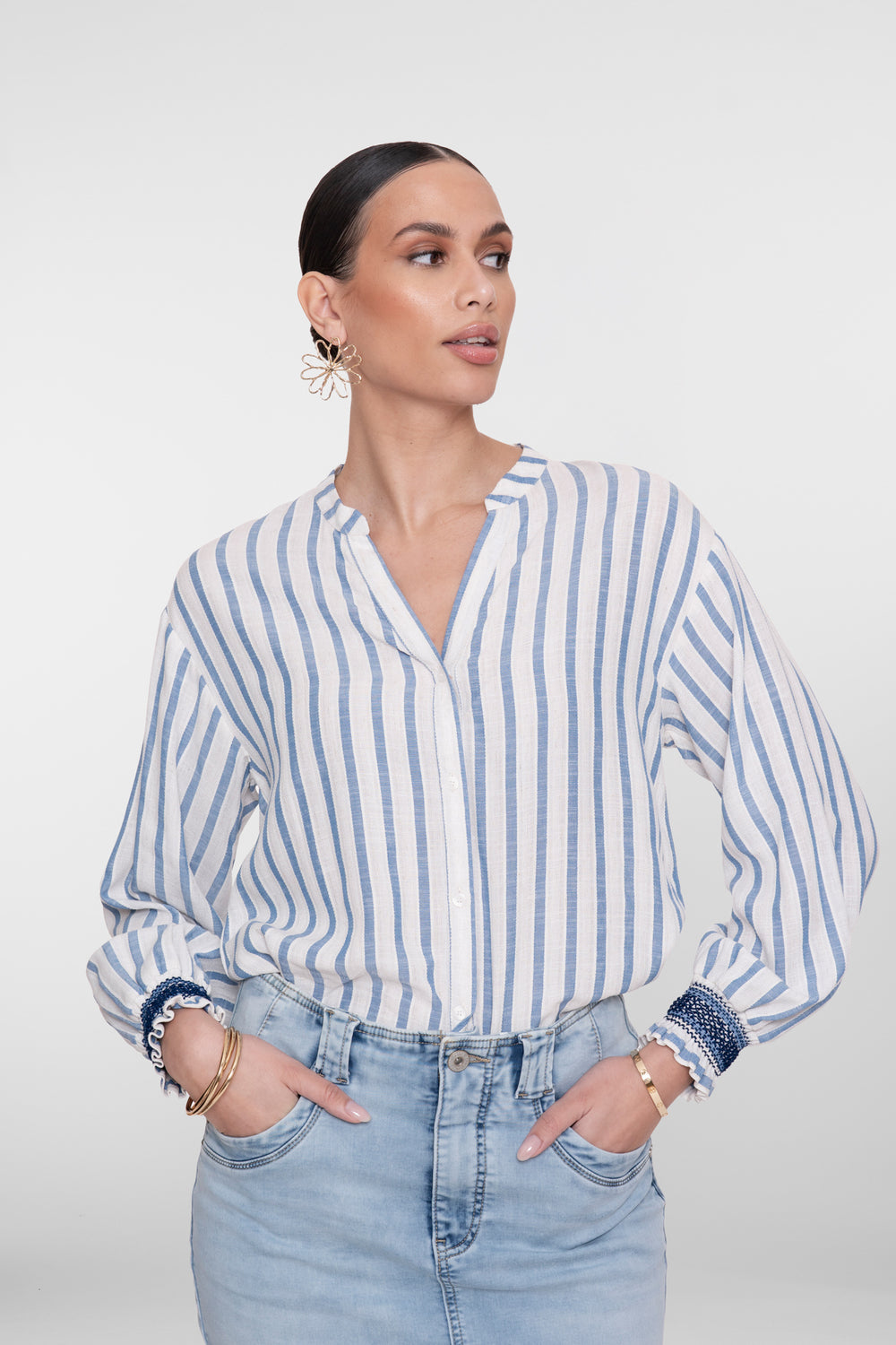 Geisha Gestreifte Bluse mit eleganten Manschetten