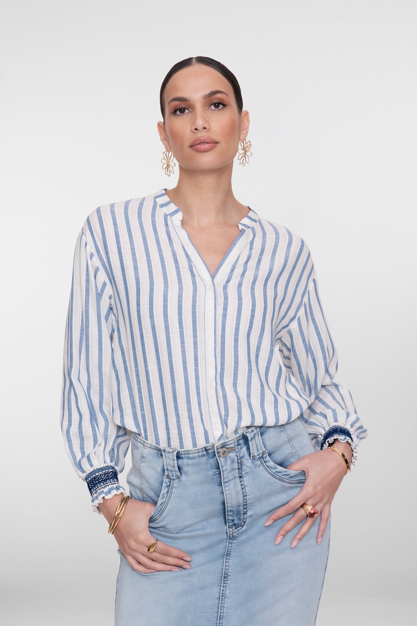 Geisha Gestreifte Bluse mit eleganten Manschetten