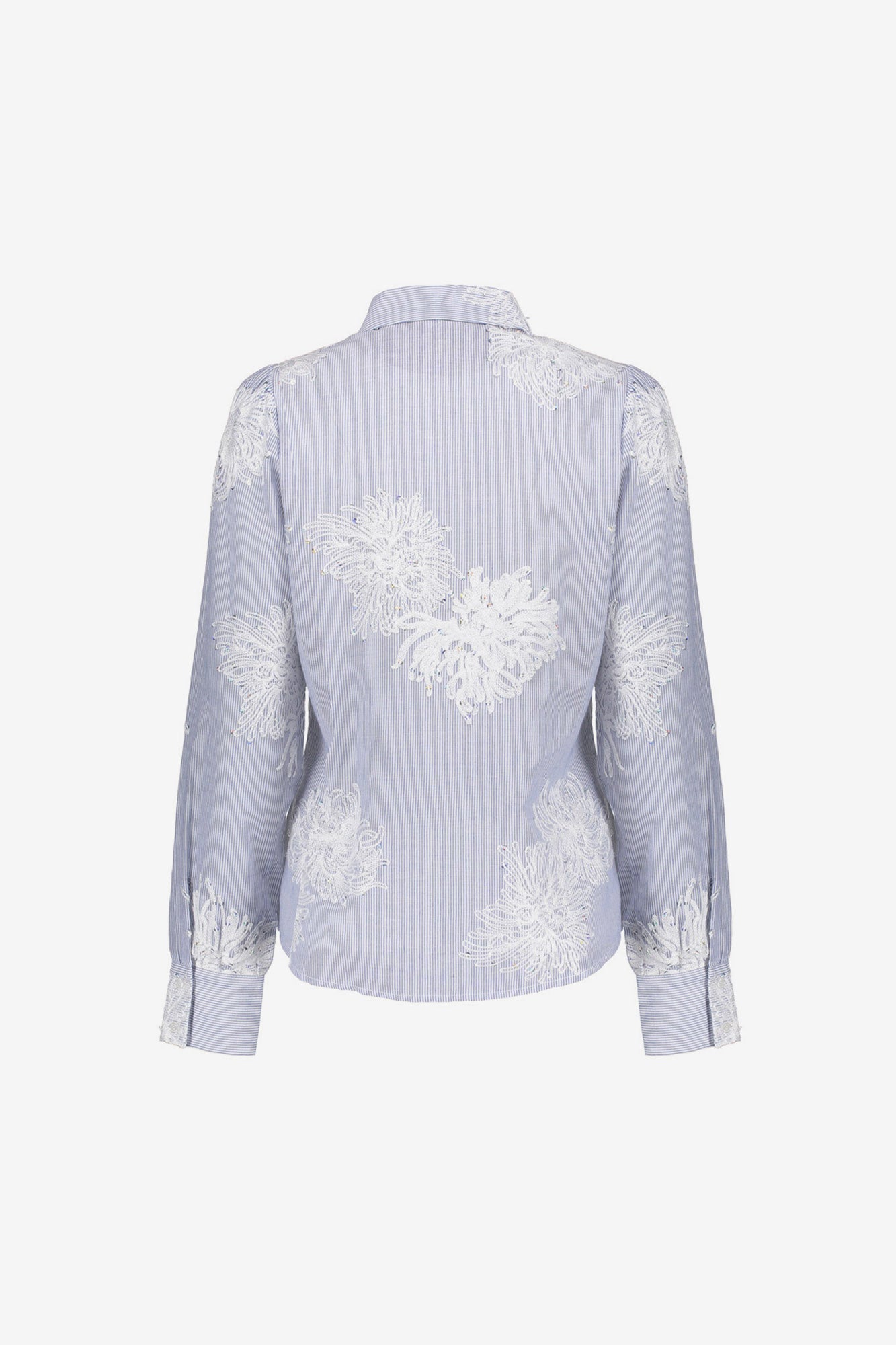 Geisha Bluse mit gestickten Blumen und Streifen