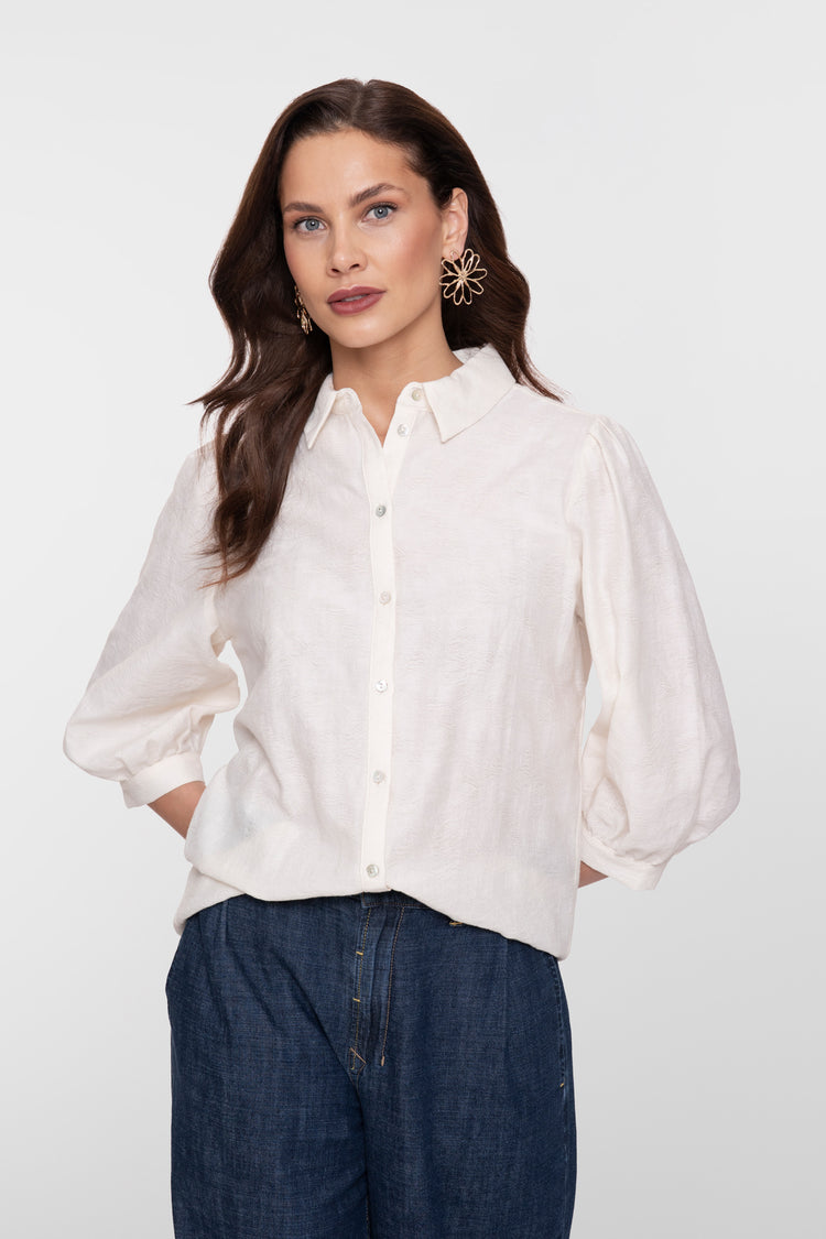 Bluse mit Geisha-Struktur und Puffärmeln