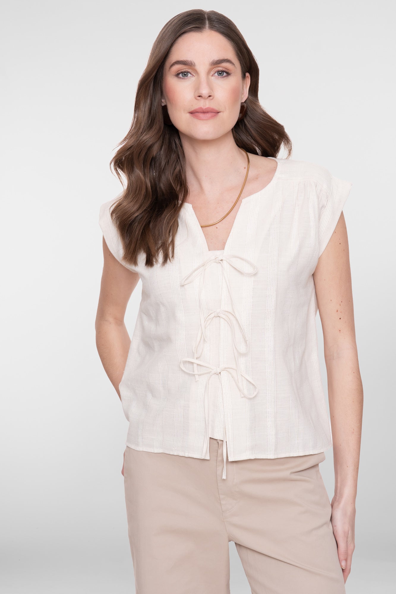 Geisha Bluse mit Schleifenverschluss und Lurex