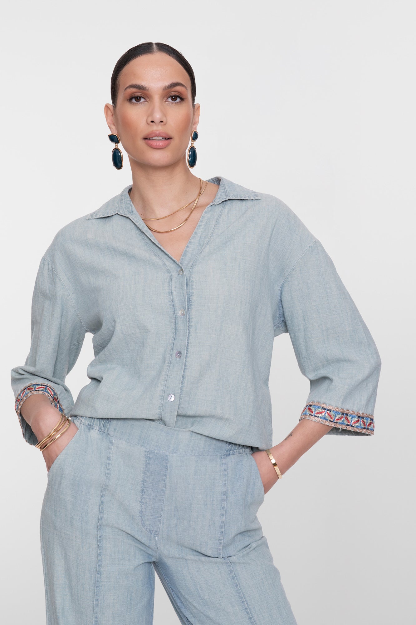 Geisha Denimbluse mit Tape-Detail