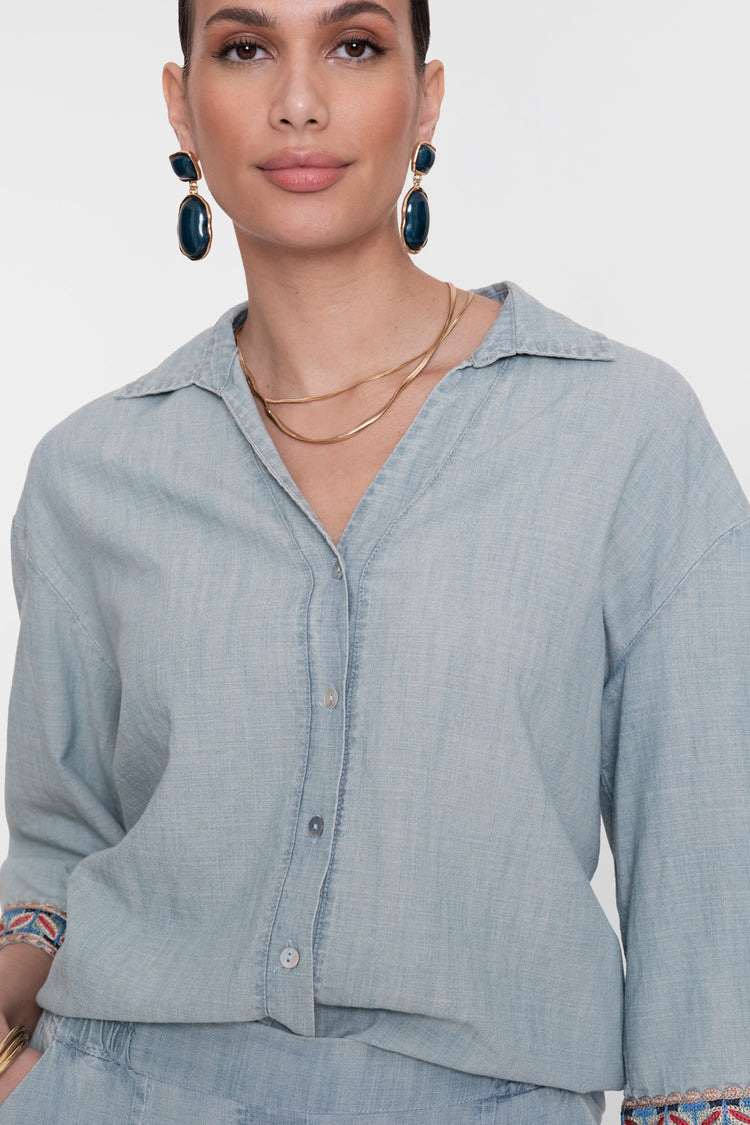 Geisha Denimbluse mit Tape-Detail