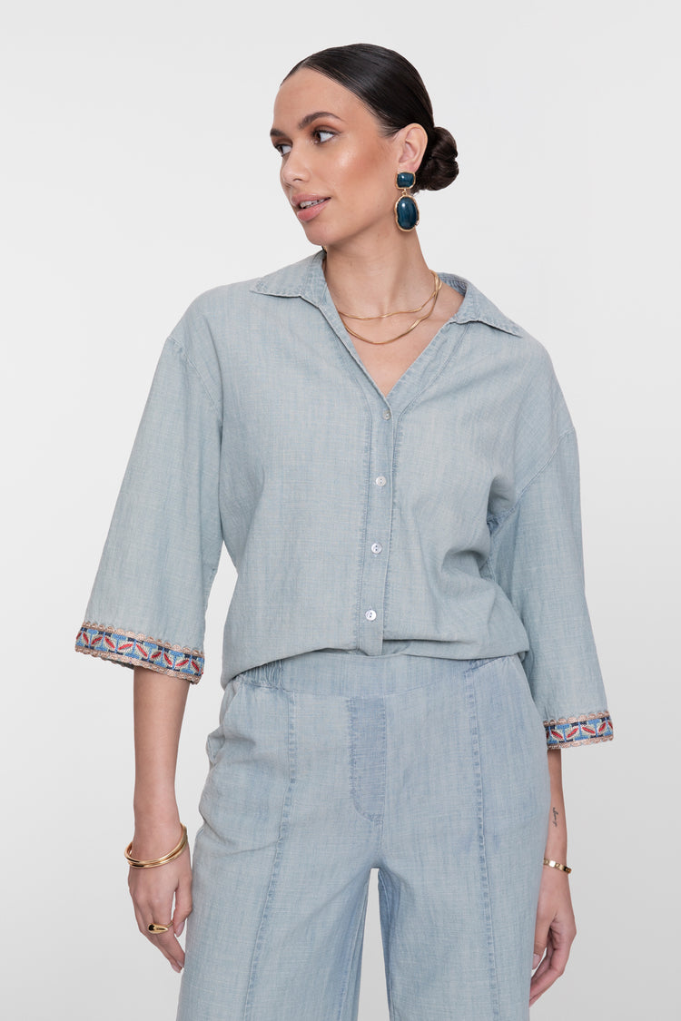 Geisha Denimbluse mit Tape-Detail