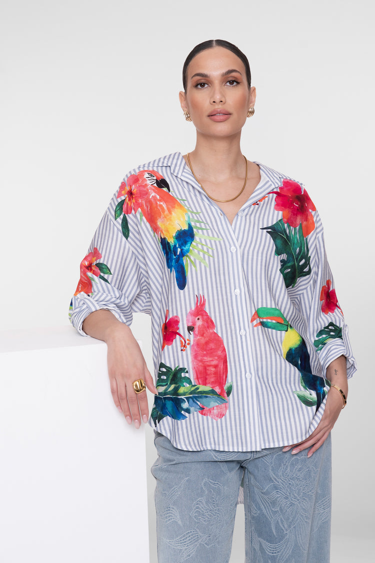 Geisha Bluse mit tropischem Print