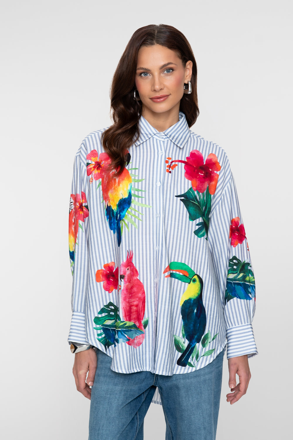 Geisha Bluse mit tropischem Print
