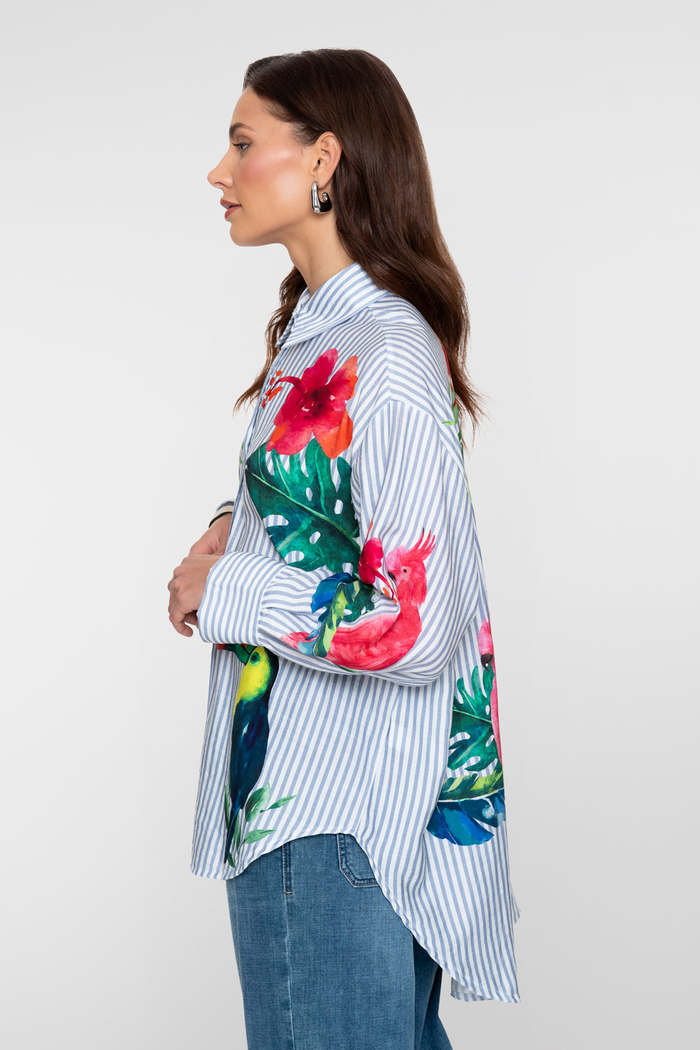 Geisha Bluse mit tropischem Print