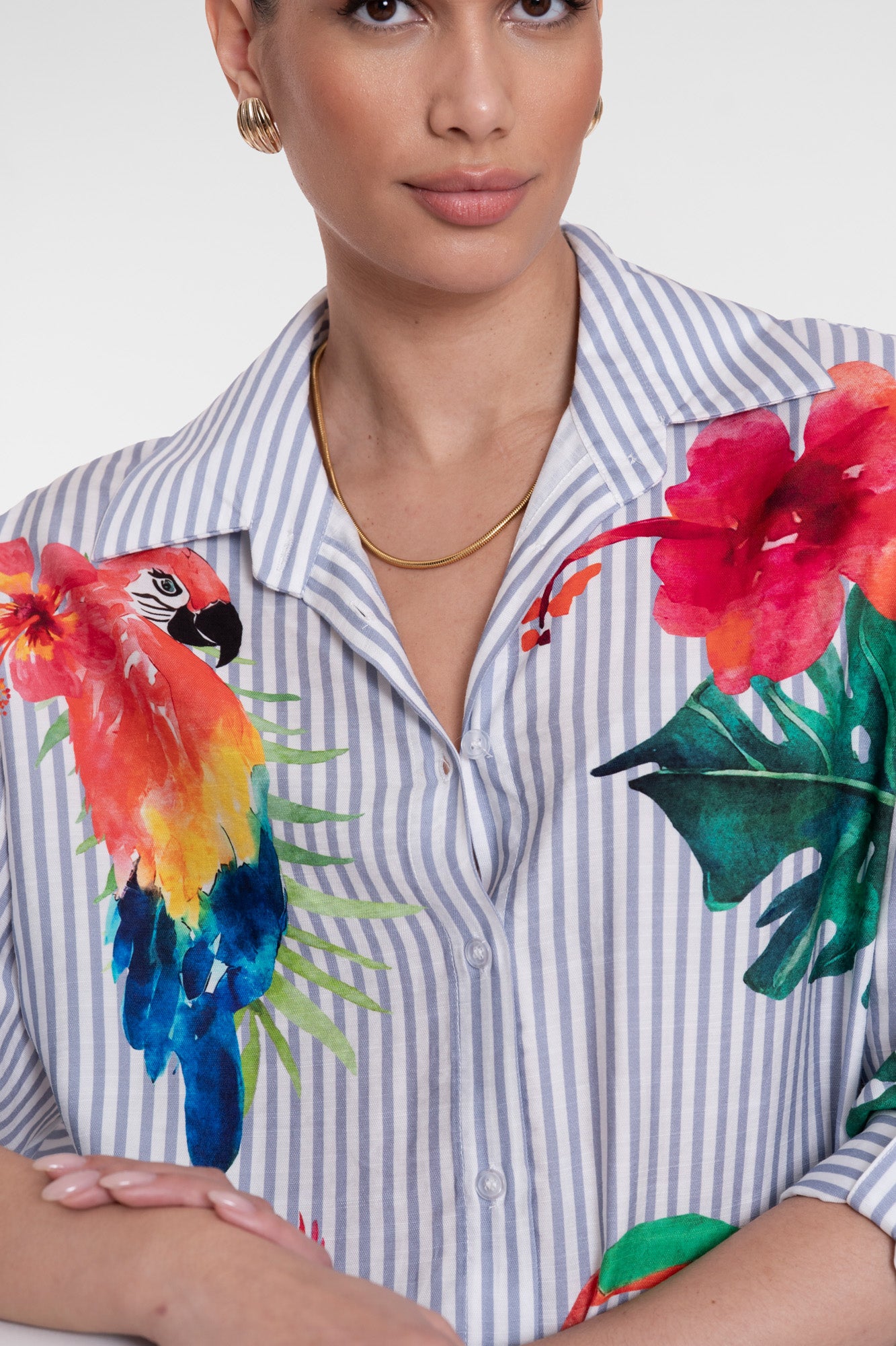 Geisha Bluse mit tropischem Print