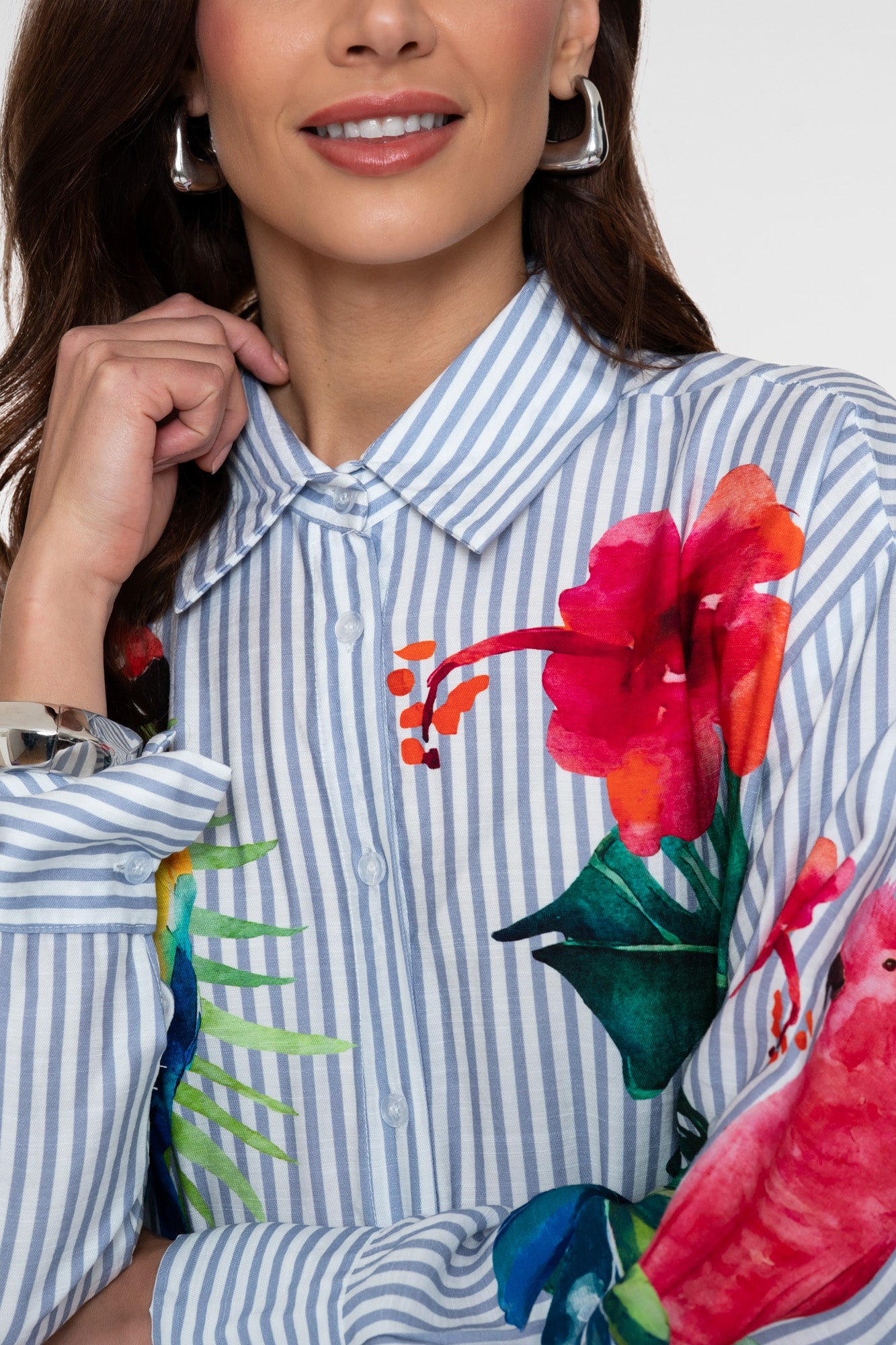 Geisha Bluse mit tropischem Print