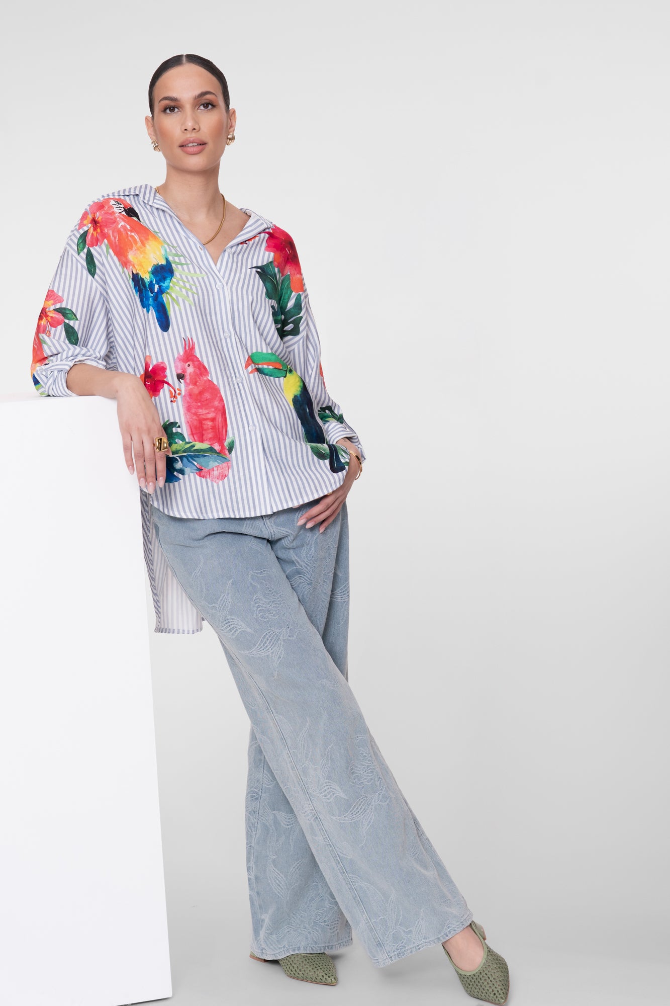 Geisha Bluse mit tropischem Print